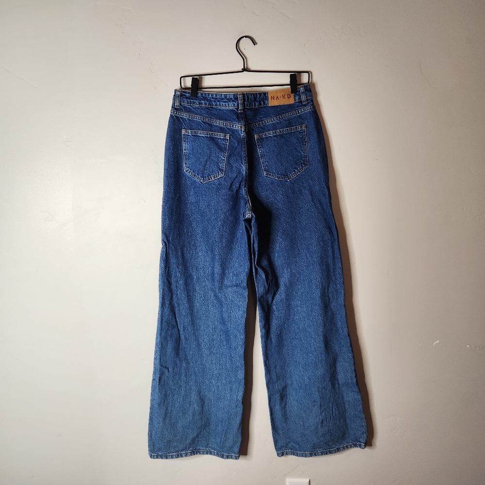 NA-KD Organic Cotton Wide Leg Faded Denim Jeans Size 40 - Picture 2 of 8